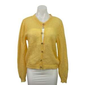 Two Thirds Women's Yellow Alpaca Button Down Long Sleeve Cardigan Sweater Top M